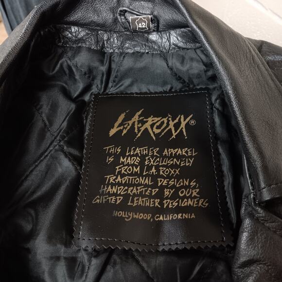 Vtg 1990s L.A. ROXX Cafe Racer Motorcycle Leather Bomber Jacket Coat Mens 42 - Picture 8 of 10